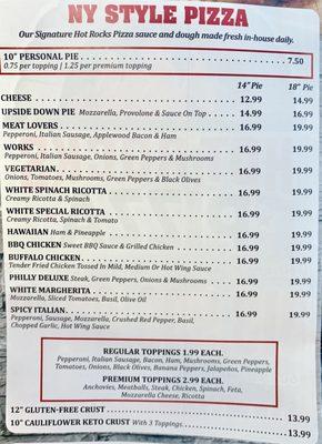 Menu as of 3/6/22