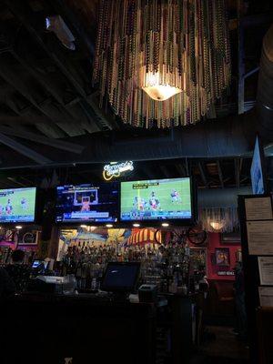 Bar Area: All of the chandeliers in this restaurant are covered in 'Mardi Gras' beads!