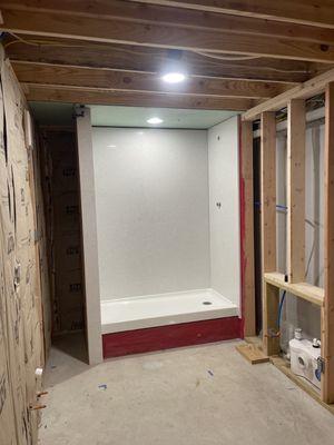 Quartz shower walls.