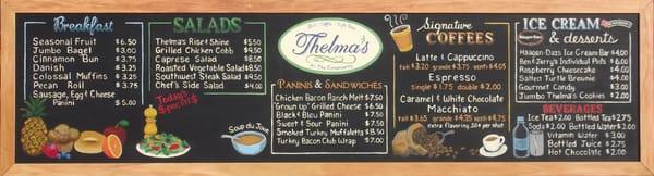 Thelma's Deli chalkboard menu created by ArtFX Design Studios - www.artfxdesignstudios.com