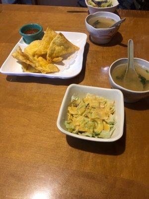 Crab Rangoon soup and salad