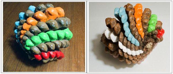 I painted these pine cones, using turpentine that I bought at Quality Art, along with Testor's enamels. - - -Tom Brody