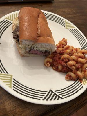 To go: (1/3 of the giant) Steak Sandwich and (1/3 of the) side of bolognese. Delish.