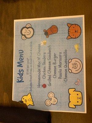 Kids menu