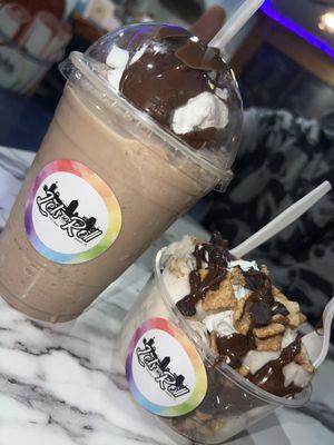 Mocha Frappe and Horchata Rolled Ice Cream with Nutella Syrup and Chocolate Chip topping