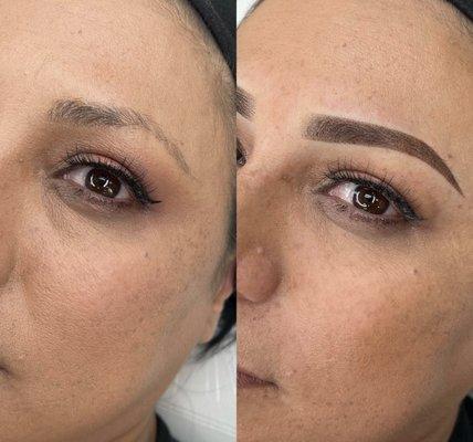 Before and after ombre powder brows