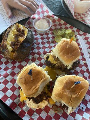 Cheeseburger sliders with brisket and baked tater