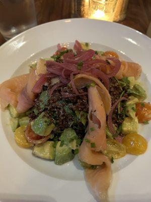 Quinoa and avocado salad with smoked salmon