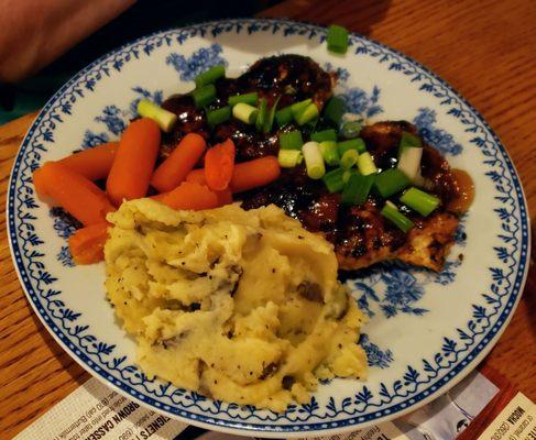 Maple Glazed Chicken with Carrots and Mashed Potatoes at Cracker Barrel Belleville