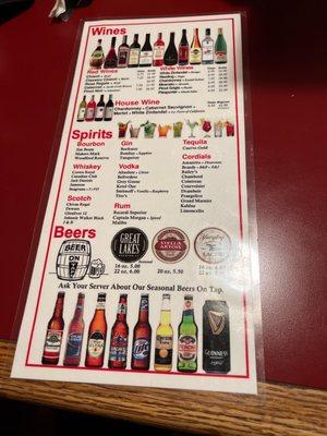 Drink menu