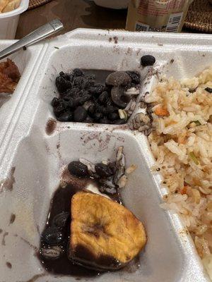 Beans that leaked over the plantains. Not a deal breaker but the plantains were already not good. How do you mess up plantains?