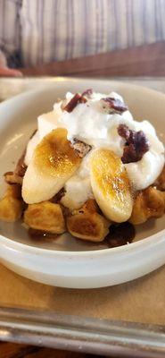 Bourbon Toffee, bananas and pecan waffles