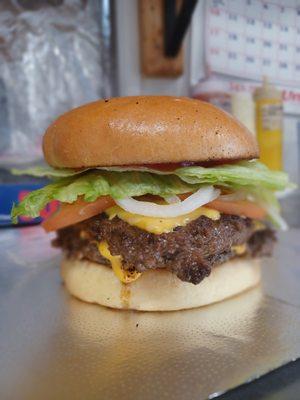 Now that is a beautiful burger!!! (Double Cheeseburger w/ all the fixings!)