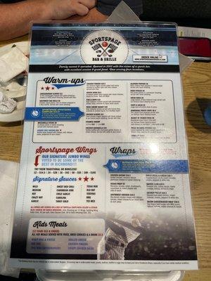 Front of menu