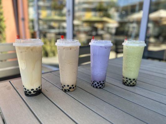 Brown sugar boba milk tea Original milk tea add boba Taro milk tea add boba Matcha milk tea add boba