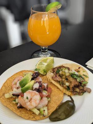 Camaron y Pulpo Cocktail that I put on a tostada with a Carnitas Taco