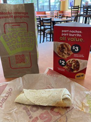 Get the app. This is the nacho crunch chicken burrito