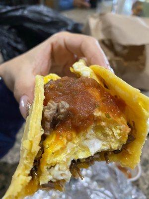 Egg shells in Hickory-Smoked Brisket, Egg and Cheese Taco