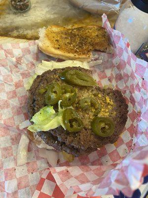 Traditional 2 patty smash with Jalapeños.  Yum.