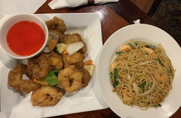 Fried shrimp and Lo mein