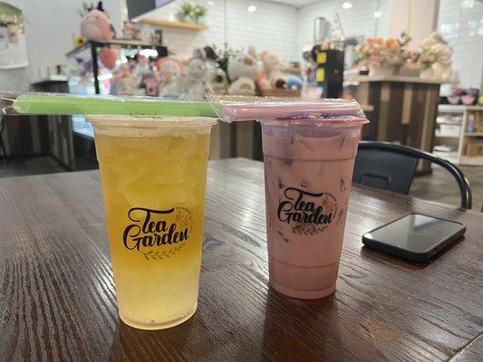 Honey Green Tea and Taro Milk Tea