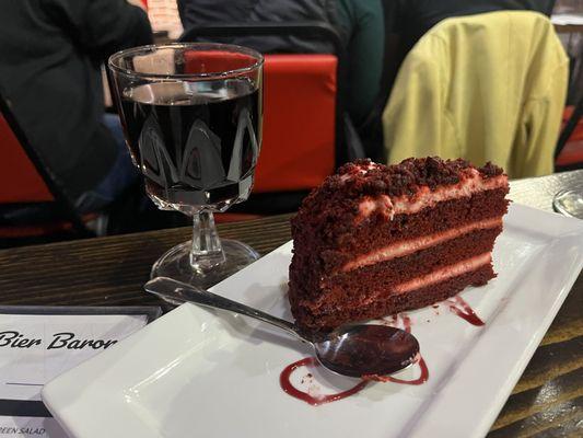 Red wine and red velvet cake