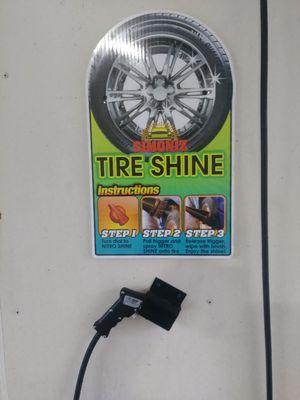 Self serv carwash has optional Tire Shine right in bay.We're the only carwash that has this.