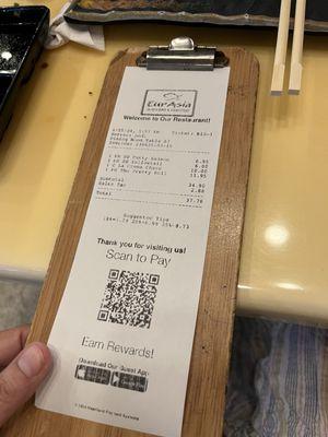 The bill...so easy to pay with the QR code