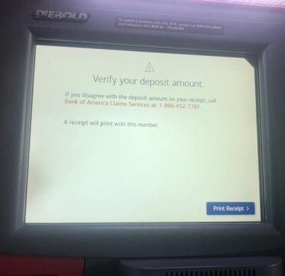 Bank of America Piece of Junk ATM that takes the customer's cash and fails to account for the deposit.