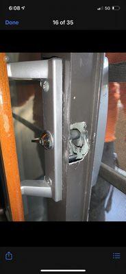 The lock to the sliding door broken