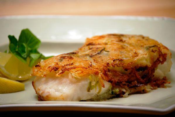 Pan-seared potato crusted black cod... had to search for a photo, but it was cooked like this, and SO excellent!