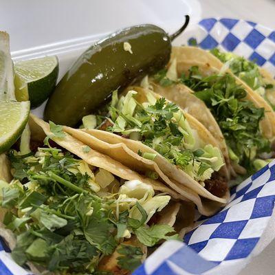 Tacos Asada, Adobada, Pastor ,veggie .