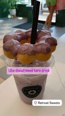 Ube mochi donut with Taro twist drink