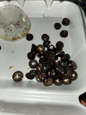 This is how many black olives I pulled off my greek salad with no black Olives!!!!!