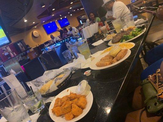 Bar seats!! Catfish Bites Mac N Cheese Porterhouse Dinner