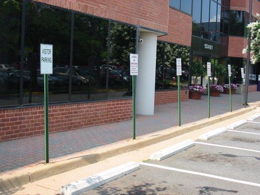 Reserved member parking and visitor parking outside the Oakton branch