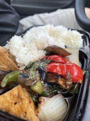 Eggplant tofu and Jasmine rice