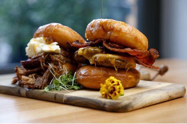 Smoked Brisket and Sausage Bacon Cheese donut sliders!