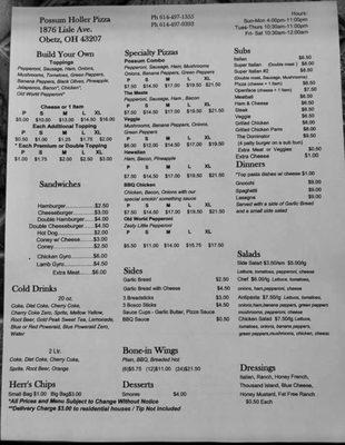 Updated menu Jan 2019