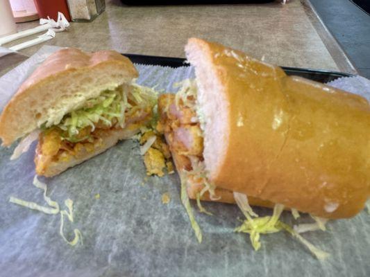 This is my favorite po-boy, 7" shrimp dressed without tomatoes.