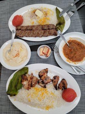 Cornish kebab and beef luleh with hummus and ikra