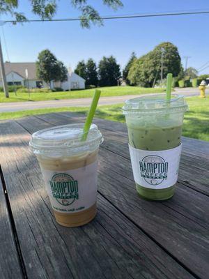 Small Iced Latte, Large Iced Matcha Latte