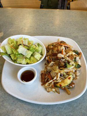 Spicy chicken stir fry with side salad.