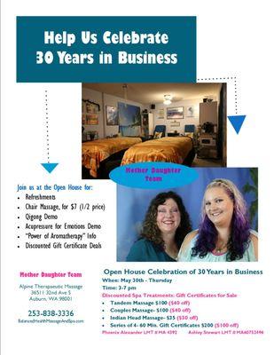 Our 30th Business Anniversary Open House May 30th, 2019