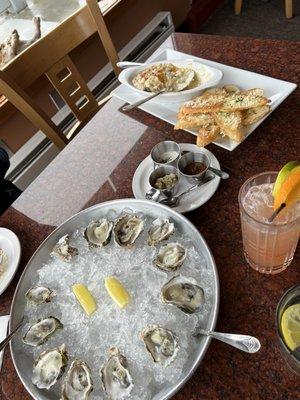 Oysters on the half shell and cheese crab dip,