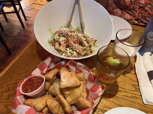 Complimentary beer batter nugget and conplimentry salad