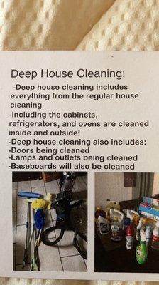 I can do a regular cleaning or a deep cleaning move out or move in cleaning services