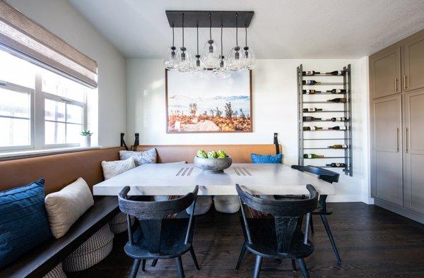 concrete table with built-in banquette