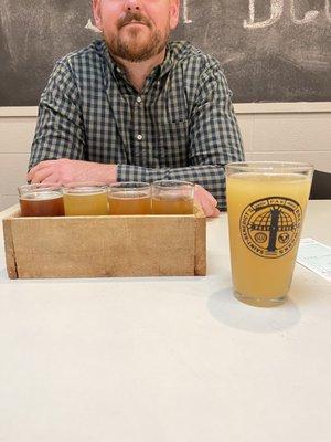 Beer flight. On the right is good habit hazy IPA.