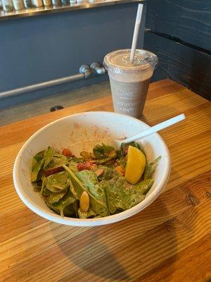 Benevolent smoothie (+maple!) and the Strawberry Balsamic signature salad.